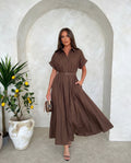 „Classic Utility“ – Elegantiška Midi Suknelė-Marškiniai